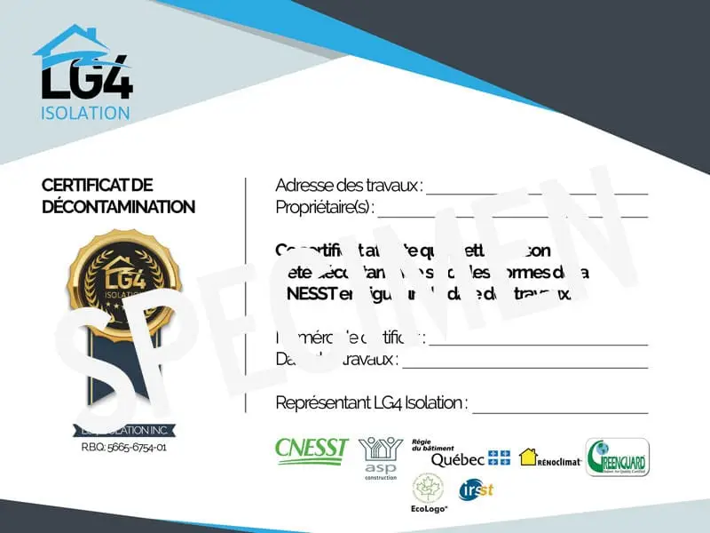 LG4 décontamination experts enlèvement d'amiante, vermiculite, Montréal Rive Nord Rive Sud 